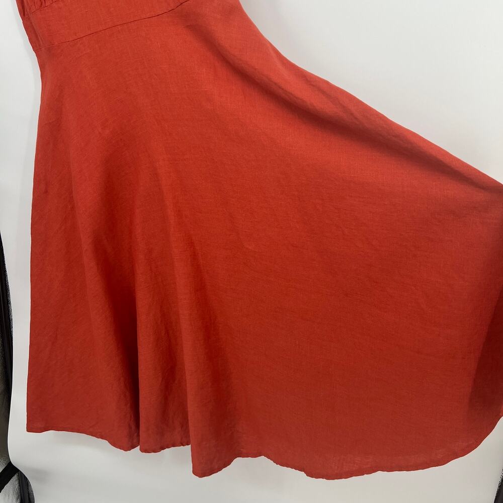 Linen Handmade Studio A Line Sicily Dress Womens 16 Red Clay V Neck Midi READ - Picture 5 of 11